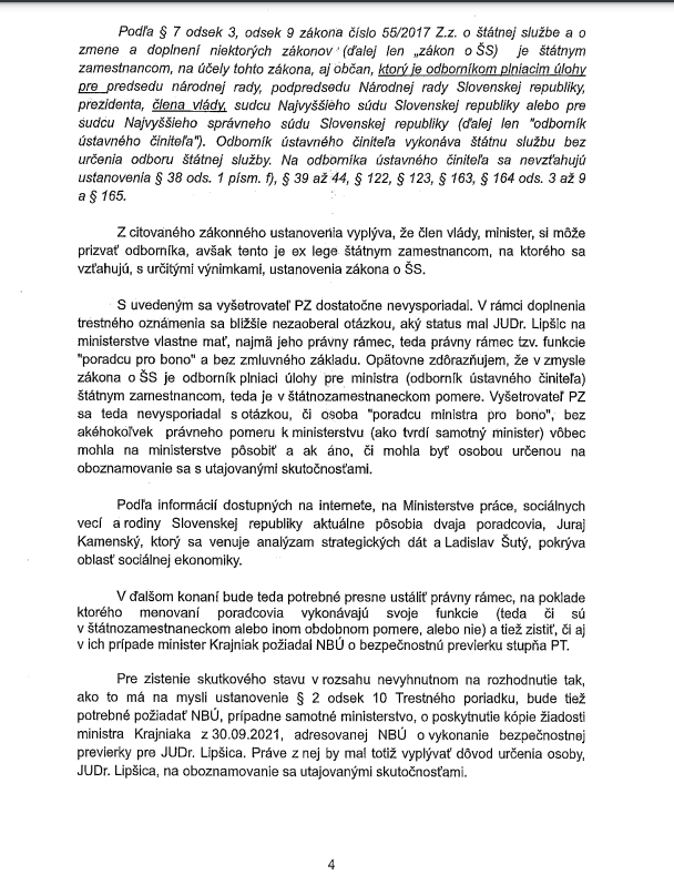 Uznesenie vyšetrovateľa o odmietnutí trestného oznámenia vo veci previerky pre Lipšica, o ktorú požiadal Milan Krajniak, je nezákonné