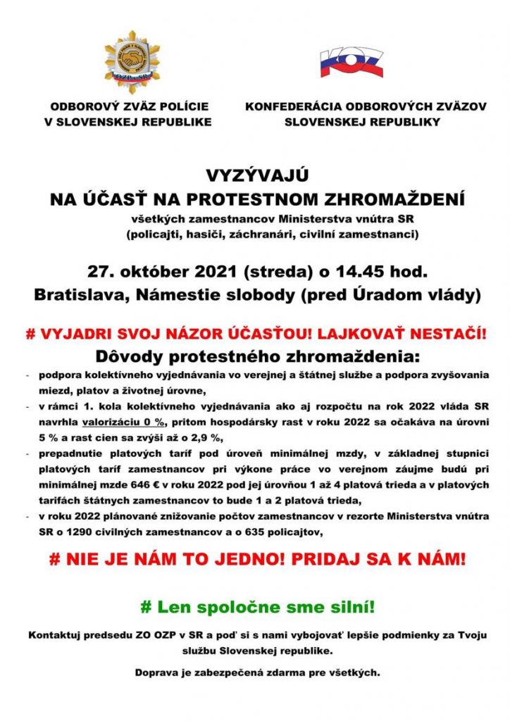 Protest: Zajtra sa do ulíc chystajú zamestnanci MINISTERSTVA VNÚTRA