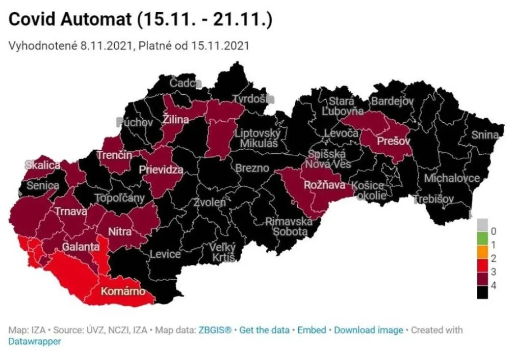 Zle je: Od pondelka bude na Slovensku iba 8 červených a 29 bordových okresov. Ostatné už budú čierne!