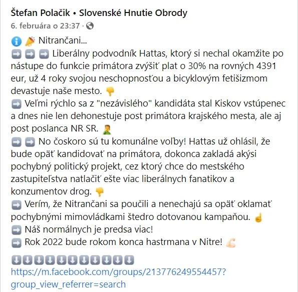 Liberálny podvodník Hattas svojou neschopnosťou už štyri roky devastuje naše mesto, myslí si Štefan Polačik
