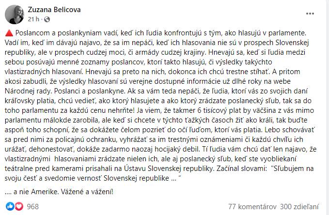 Zradcovia z parlamentu pod paľbou ďalšej kritiky. Tentokrát si ich „vychutnala“ Zuzana Belicová, sestra a kritička Igora Matoviča a spol.