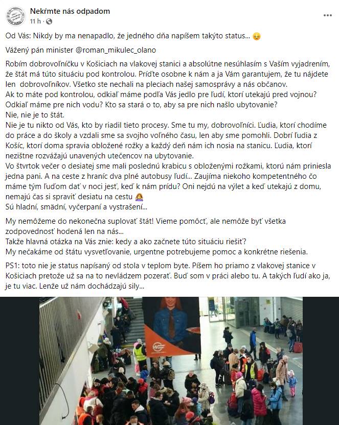 Smutný odkaz dobrovoľníčky z Košíc: „My nečakáme od štátu vysvetľovanie, urgentne potrebujeme pomoc a riešenia, lebo nám už dochádzajú sily!“