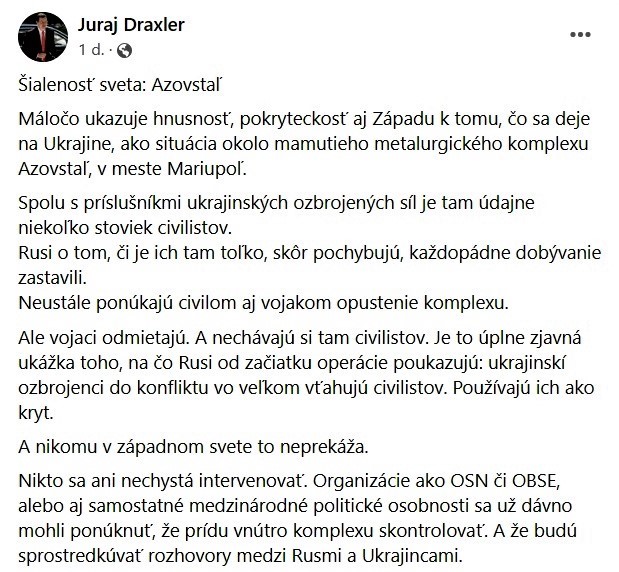 V komplexe Azovstaľ sa môže skrývať rad zahraničných poradcov či priamo bojovníkov krajín NATO, šokuje exminister Draxler
