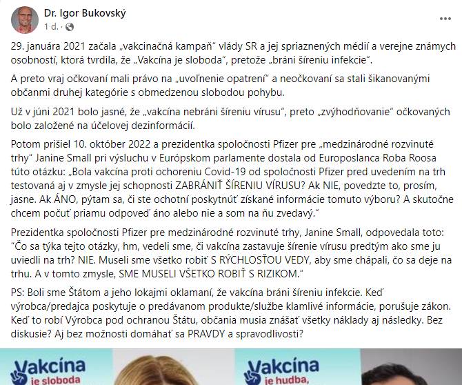 Bukovský nekompromisne: V prípade vakcín proti COVID-19 sme boli štátom a jeho lokajmi oklamaní!