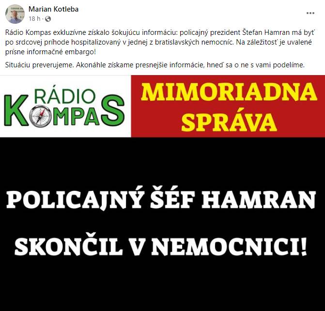Rádio Kompas: Policajný prezident mal srdcovú príhodu, REAKCIA Š. Hamrana