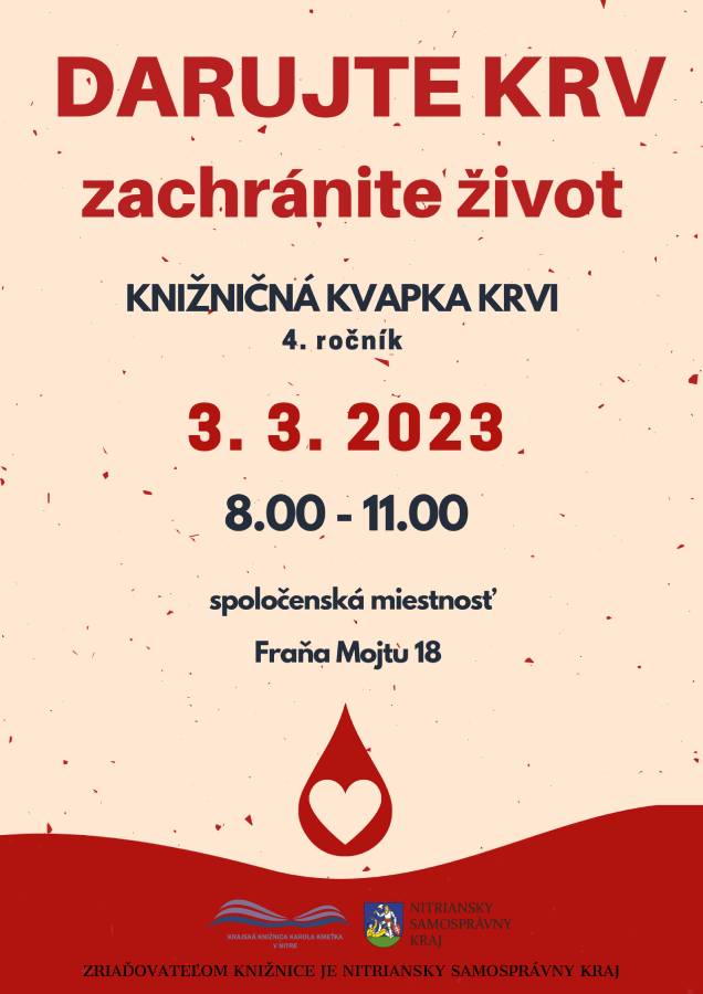 Krajská knižnica Karola Kmeťka v Nitre: Zapojte sa do Knižničnej kvapky krvi