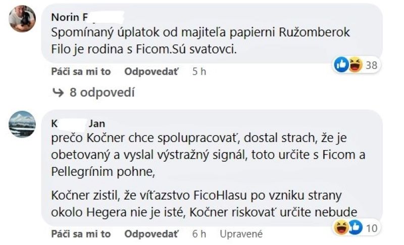 facebook komentáre o Kočnerovi, písali Norin a Jan