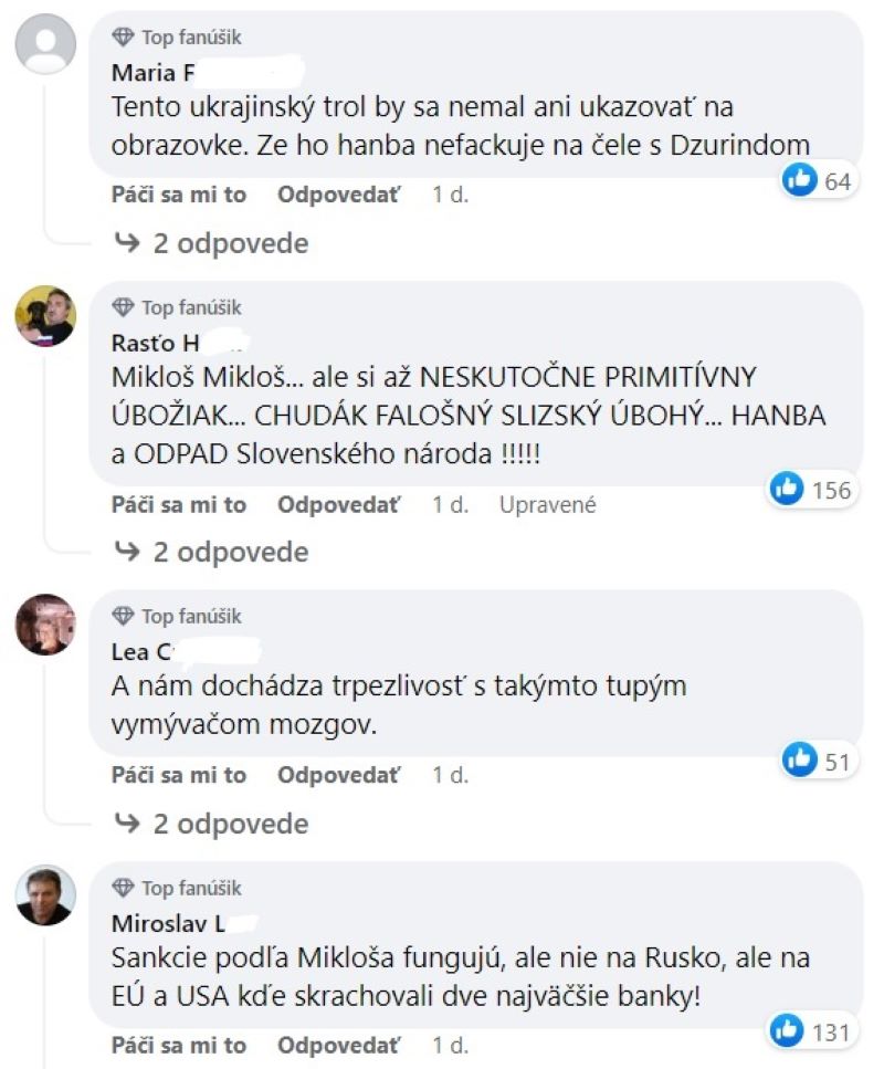 Kurta Mikloša načal, Slováci ho dorazili: Chudák falošný slizký úbohý! Hanba a odpad slovenského národa!