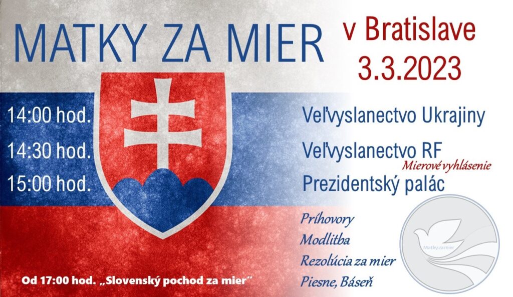 Pochod MATKY za MIER bude v piatok 3.marca v Bratislave